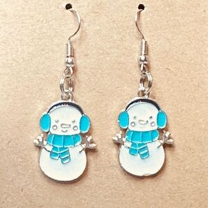 Stainless Steel Earring Hooks Snowmen with Teal Accents Handmade